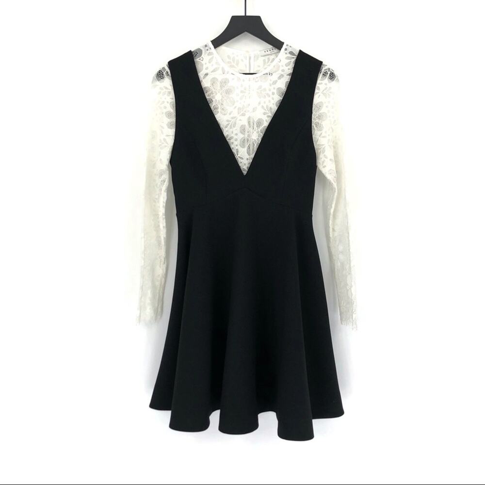 NWOT SANDRO Paris Nita Layered Lace Dress Black White S